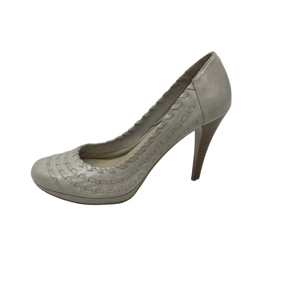 Andrew Geller Grey‎ Beige Leather Heels Woven Stiletto 4